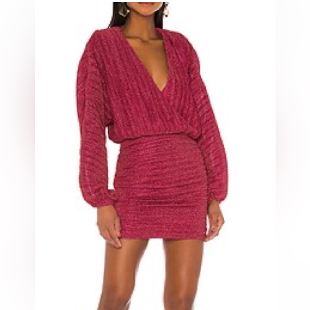 NBD Revolve Illusion Mini Dress in Fuchsia Long Sleeve Dress Size XS